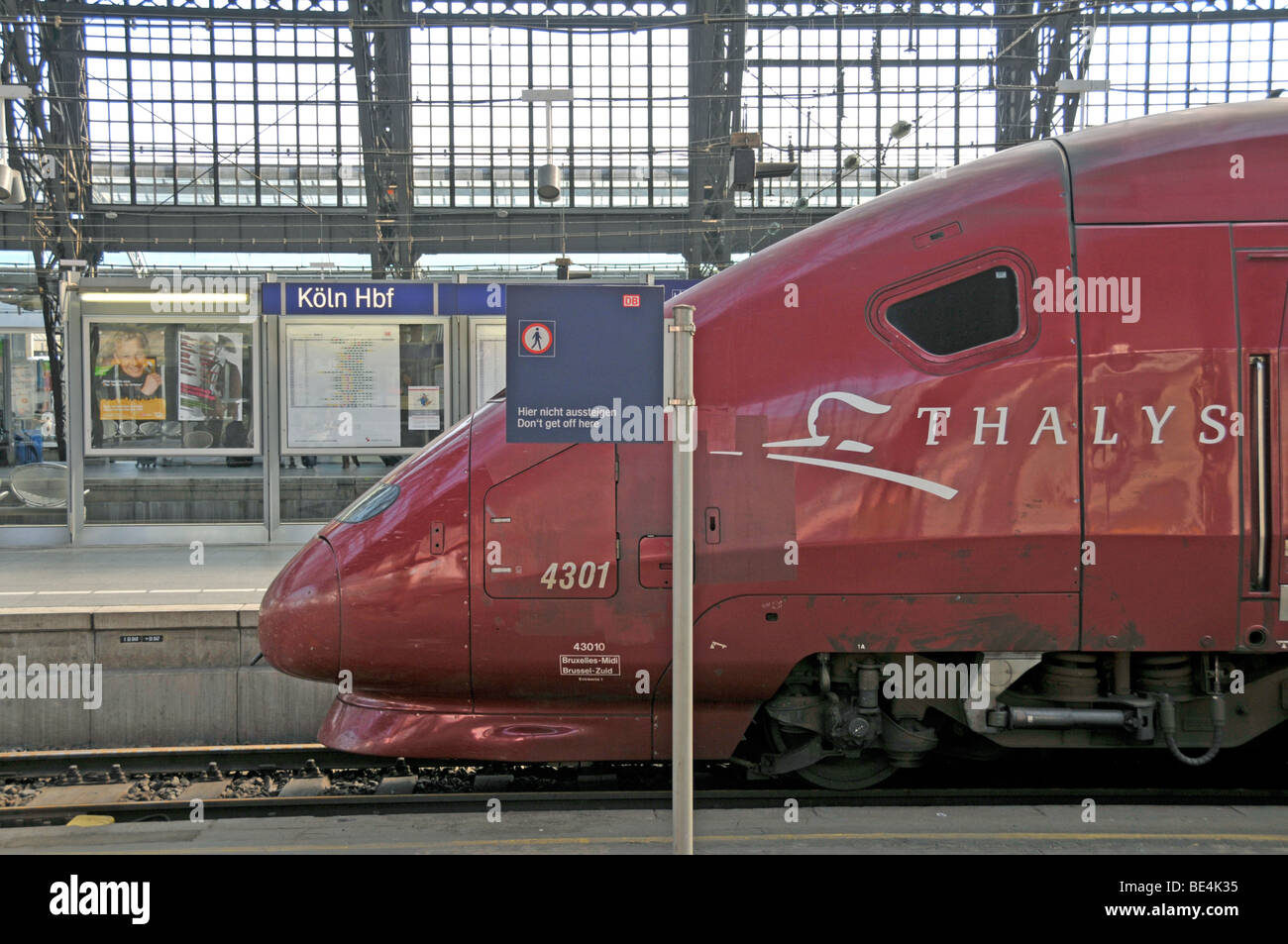 Express train Thalys in the main station of Cologne, North Rhine-Westphalia, Germany, Europe Stock Photo