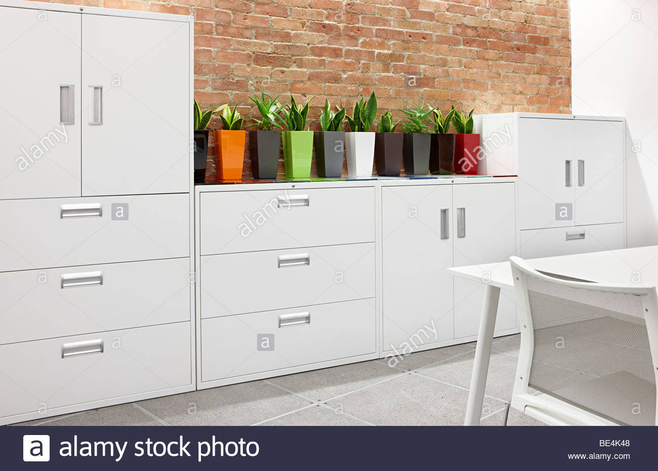 Office White Metal Filing Cabinets Cactus Stock Photo 25918376