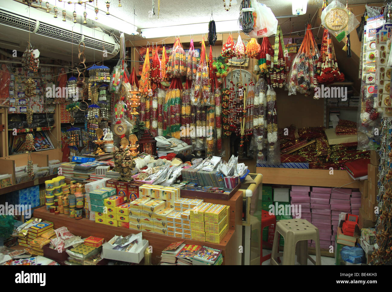 Shop in Hindi Lane, Dubai selling religious paraphernalia Stock Photo