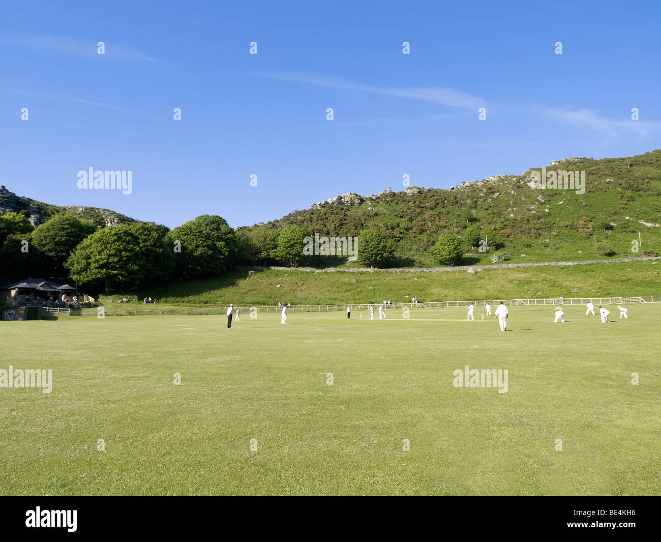 a cricket match at lynton cricket club in the valley of the rocks lynton devon Stock Photo