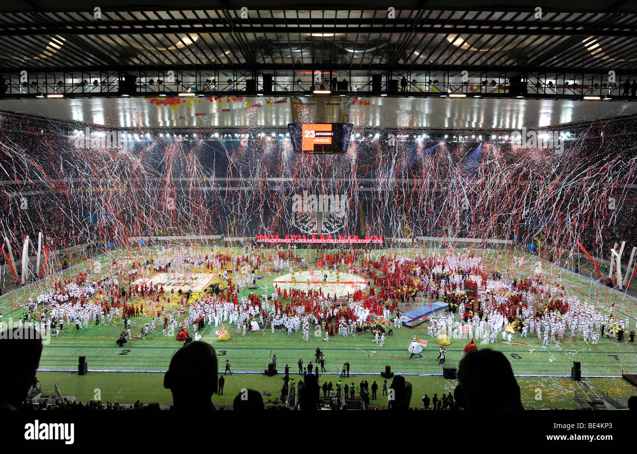 Streamers, stadium gala, Commerzbank Arena stadium, Internationales Deutsches Turnfest, International German Gymnastics Festiva Stock Photo