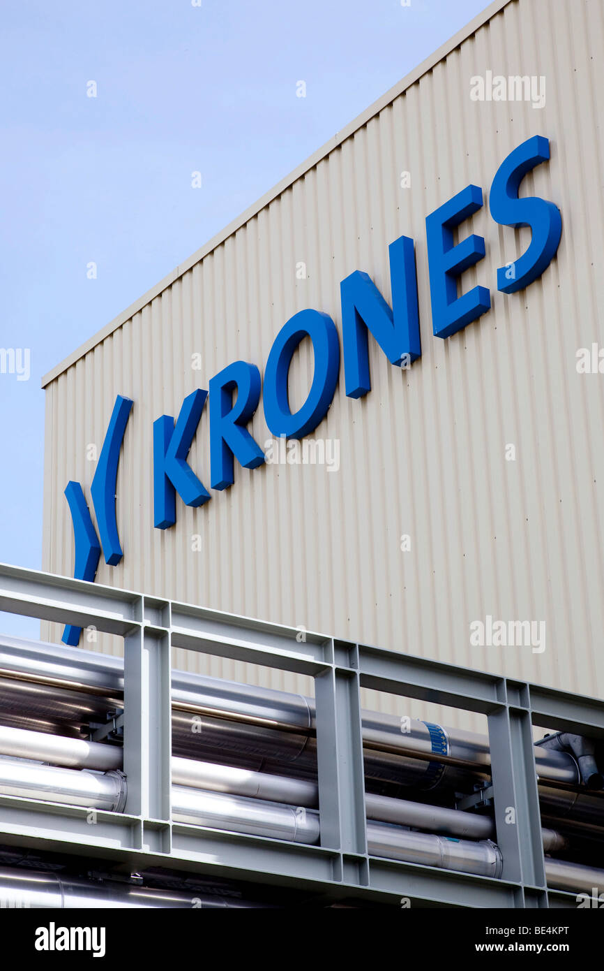 Logo of the Krones AG company on a factory hall in Neutraubling, Bavaria, Germany, Europe Stock Photo