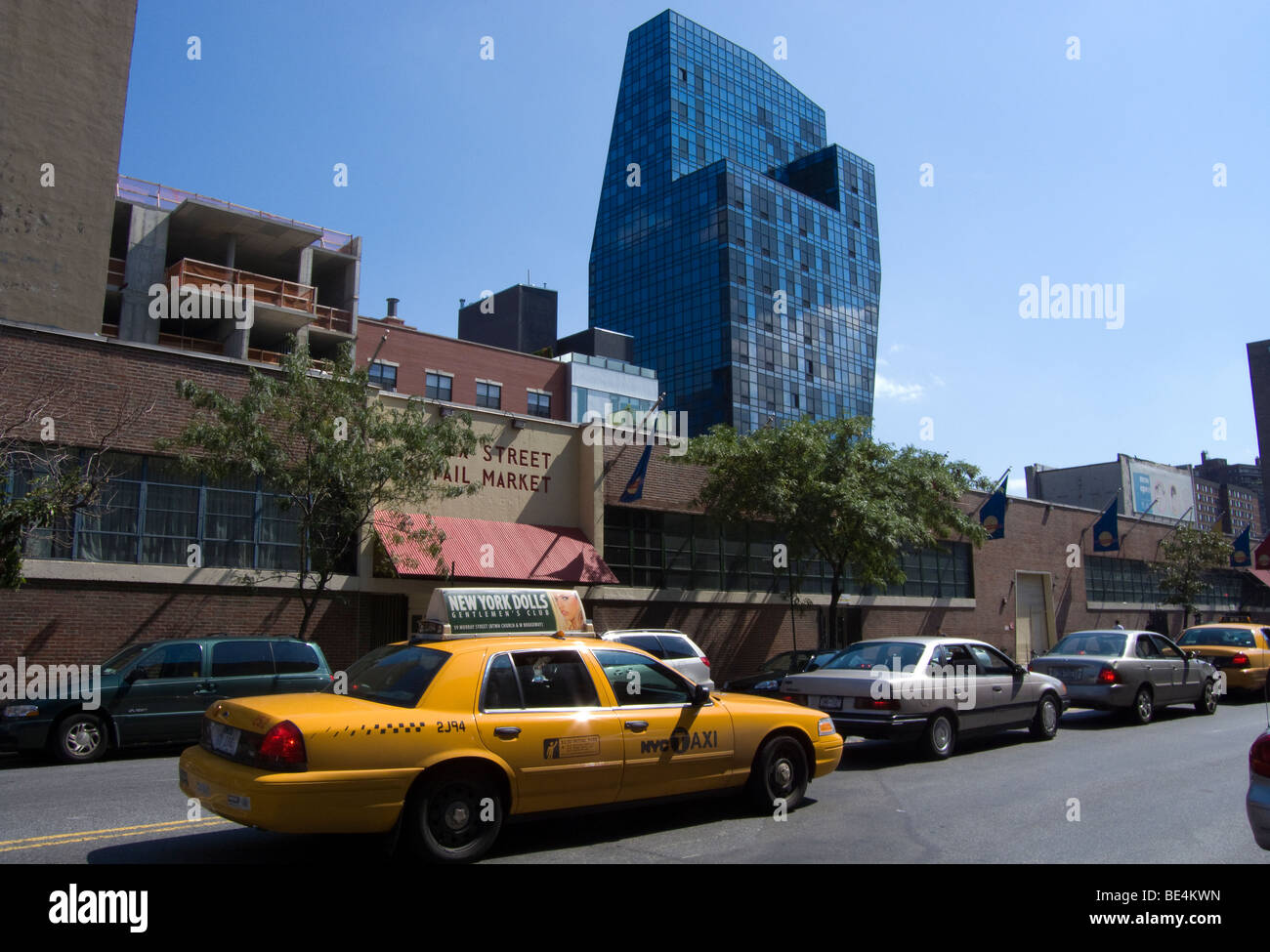 The blue glass condo at 105 Norfolk Street rises on the Lower East Side of New York Stock Photo