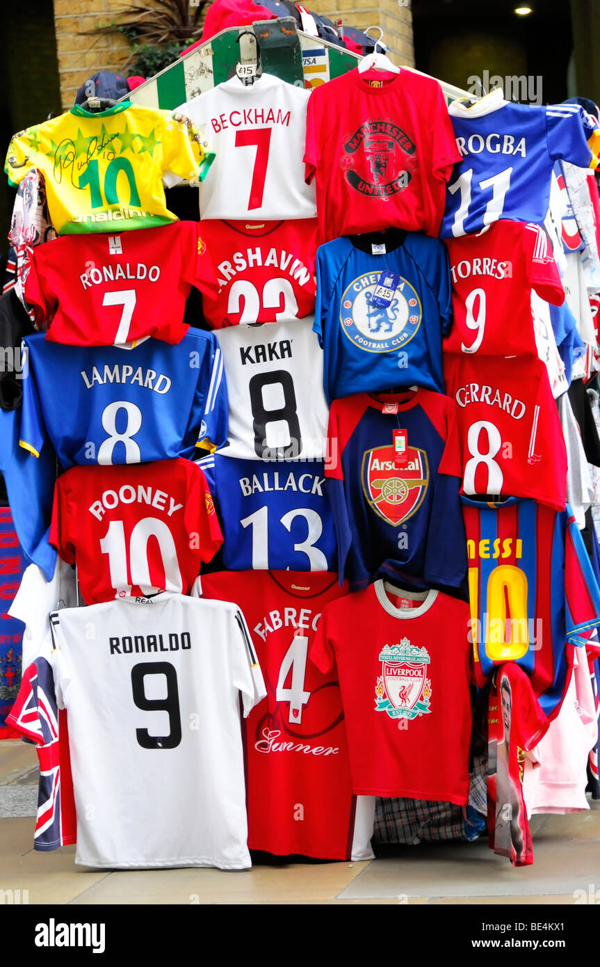 Souvenirs, football jerseys at a stand 
