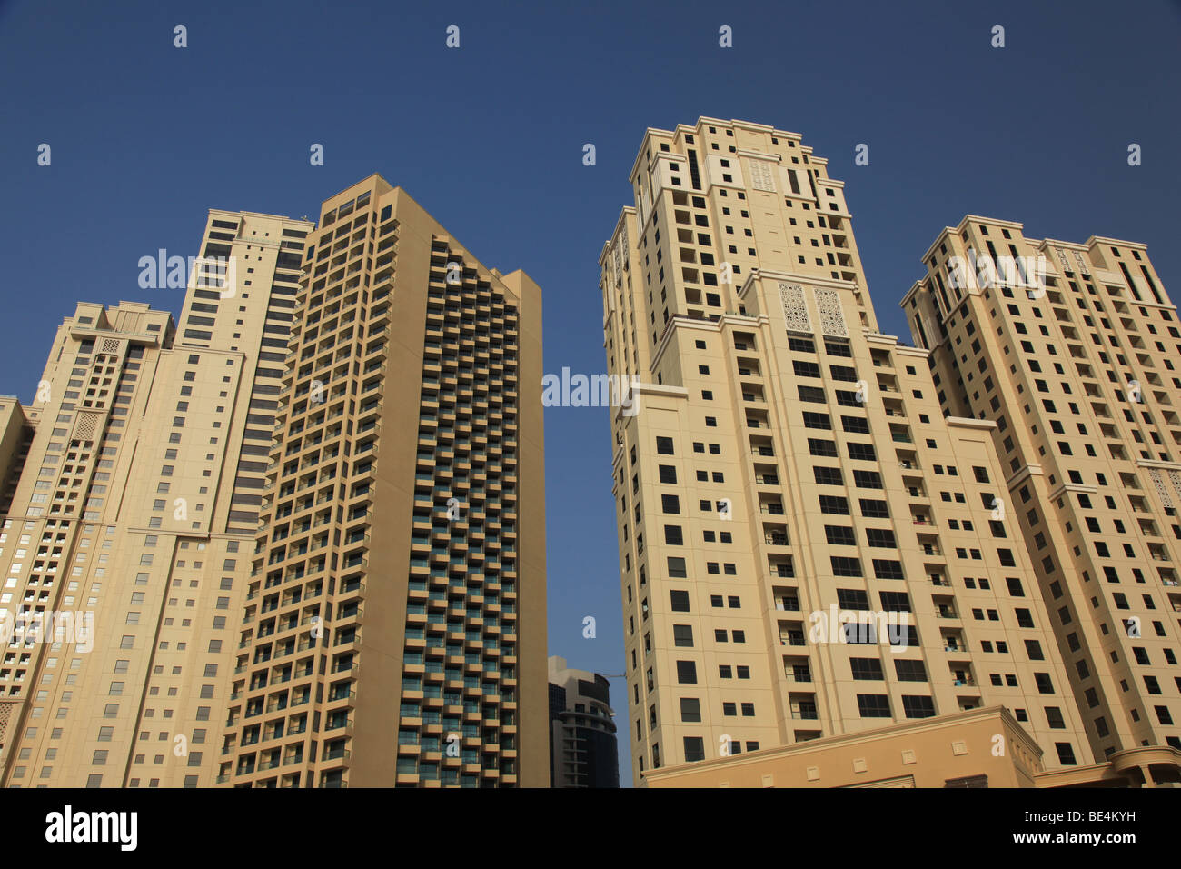 Tower blocks on Jumeirah Beach in Dubai Stock Photo