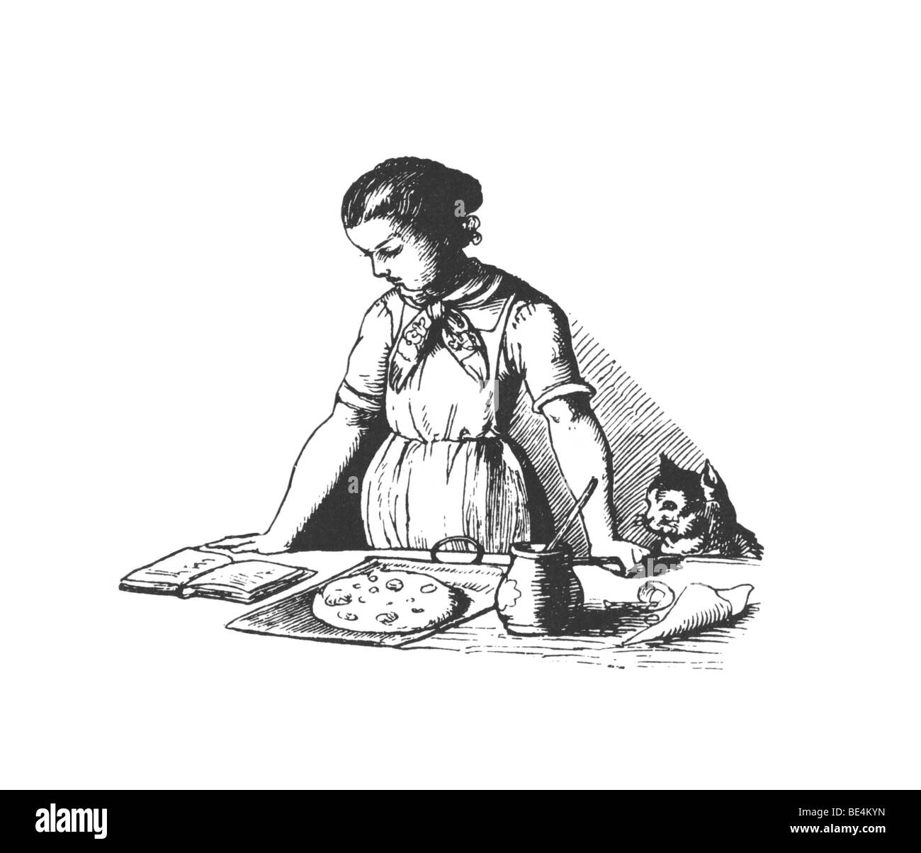 In the kitchen, historical illustration Stock Photo