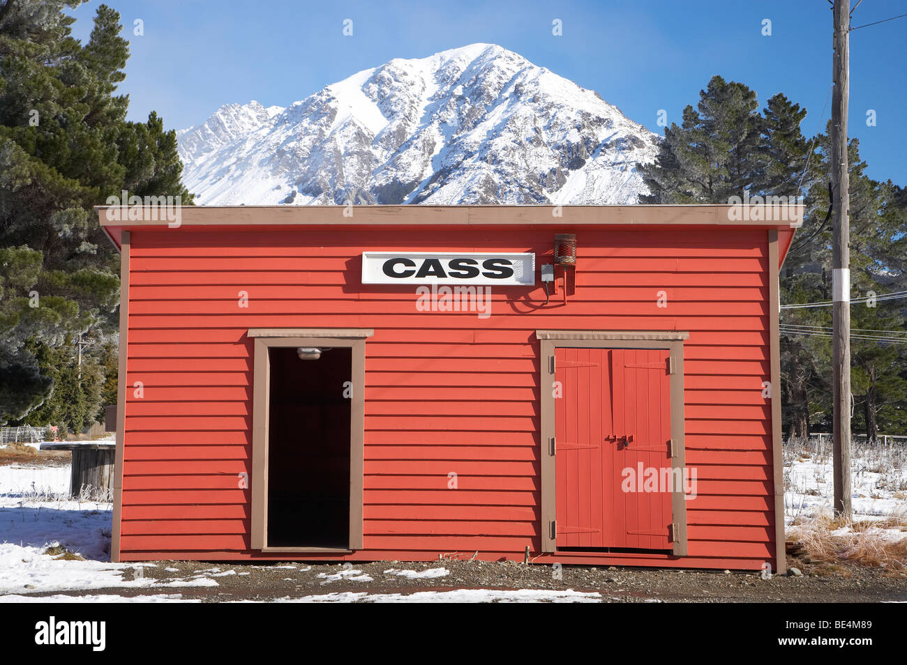 Cass Railway Station, Arthur's Pass Road, and Mt Misery, Canterbury, South Island, New Zealand Stock Photo