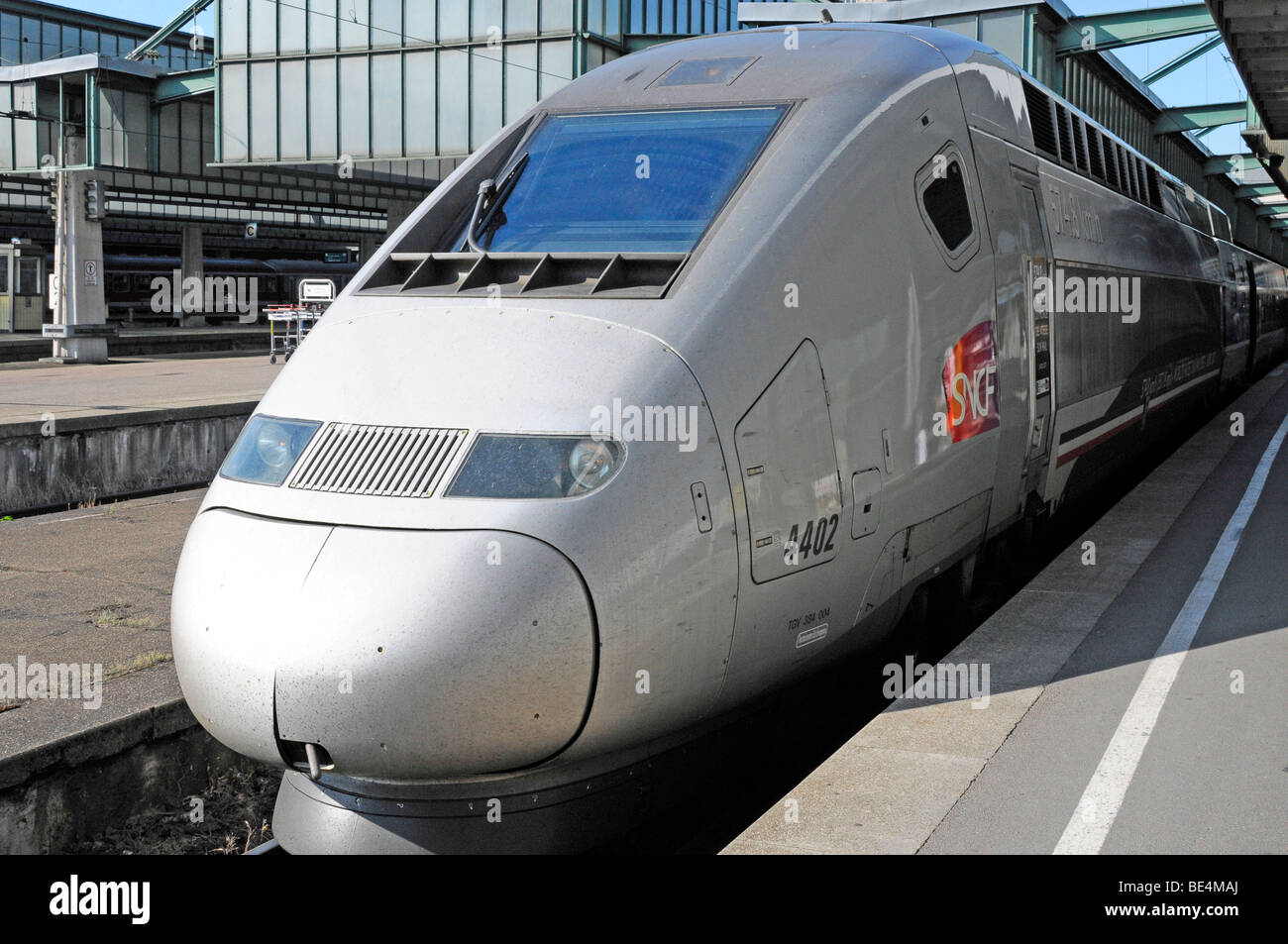 TGV, train from Stuttgart to Paris, Stuttgart, Baden-Wuerttemberg, Germany, Europe Stock Photo