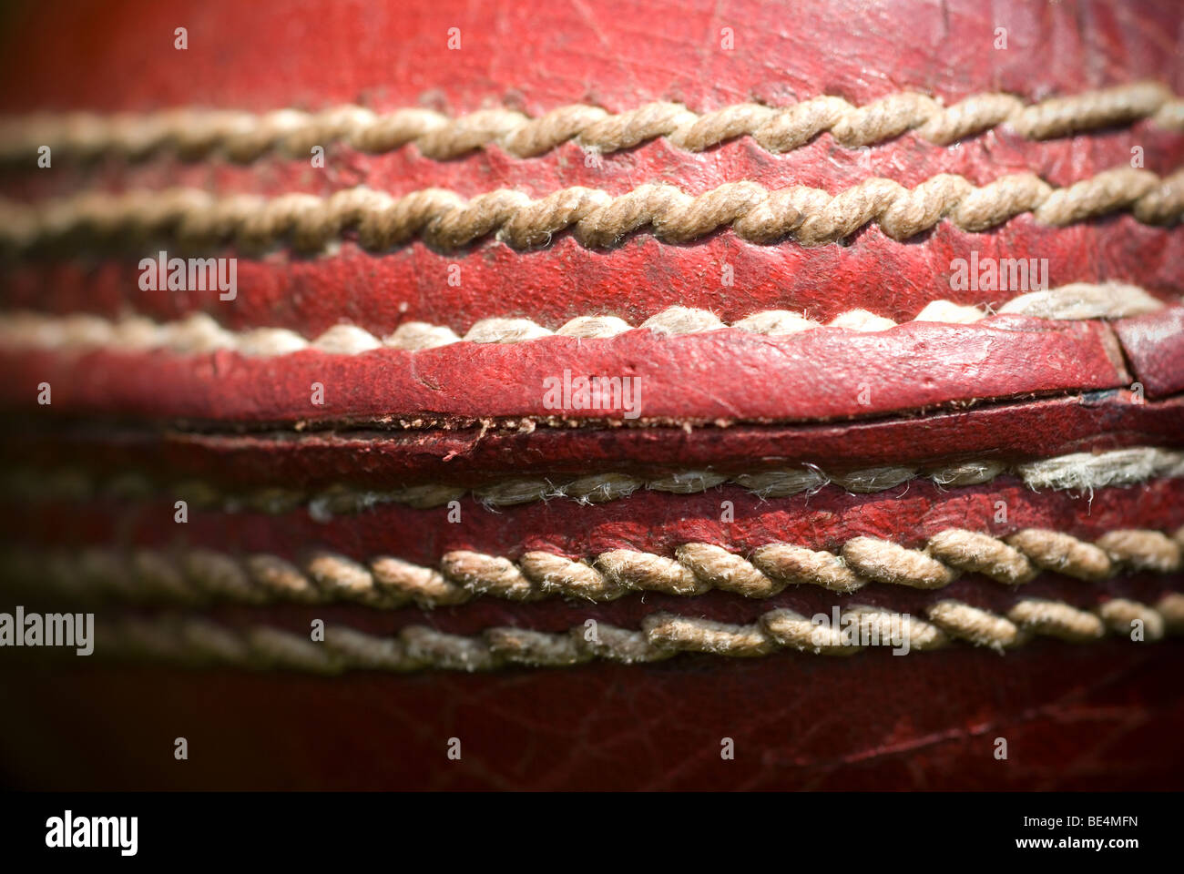 The seam of a cricket ball Stock Photo Alamy