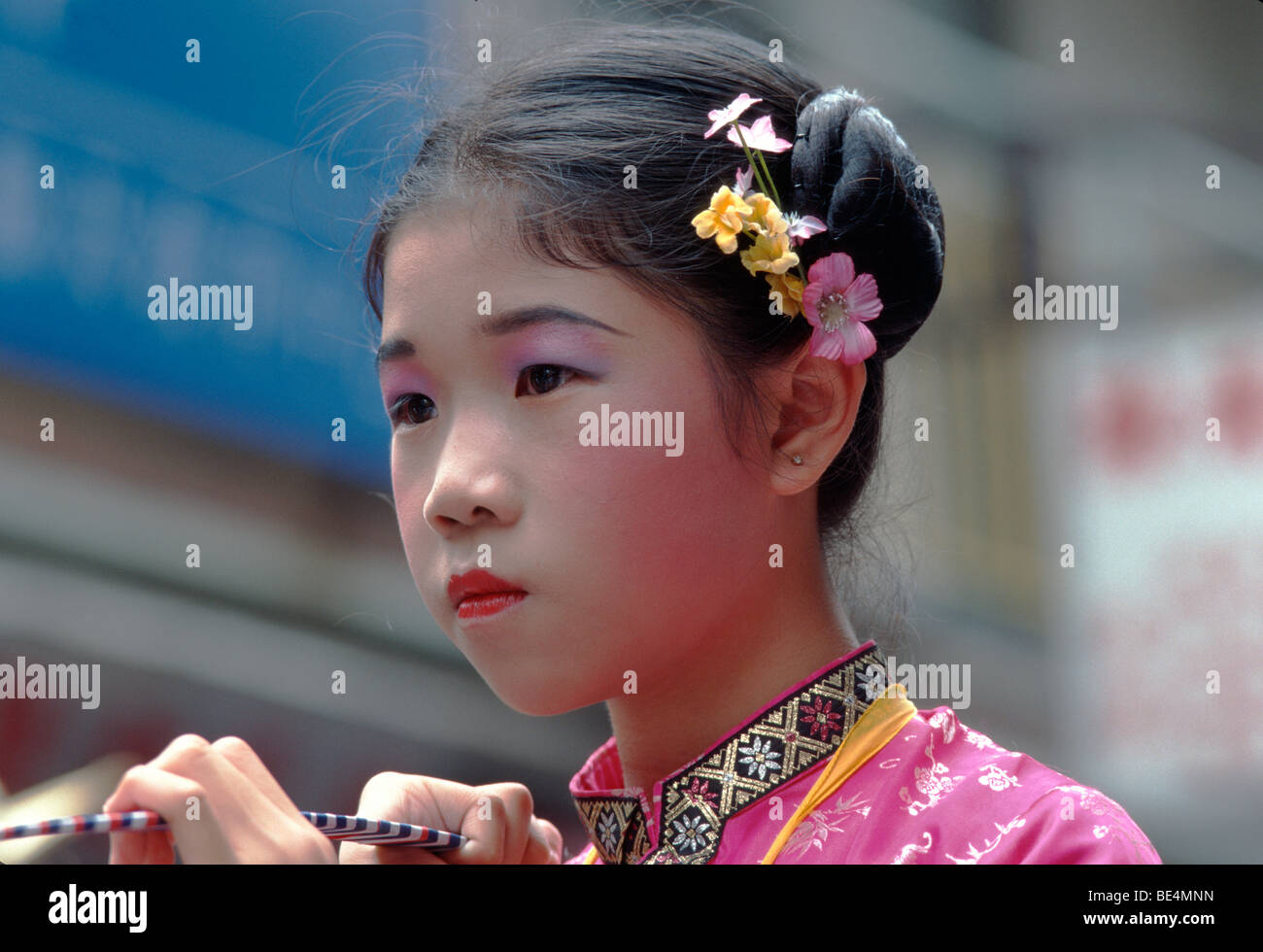 Chinese Woman At Bun Festival Hong Kong China Asia Stock Photo