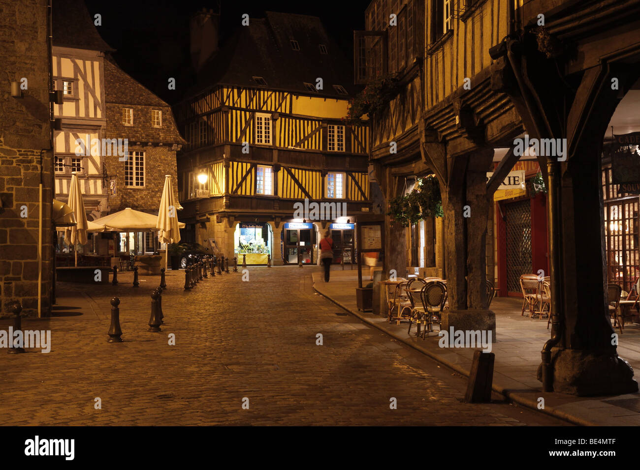 Night view of old Dinan France Stock Photo