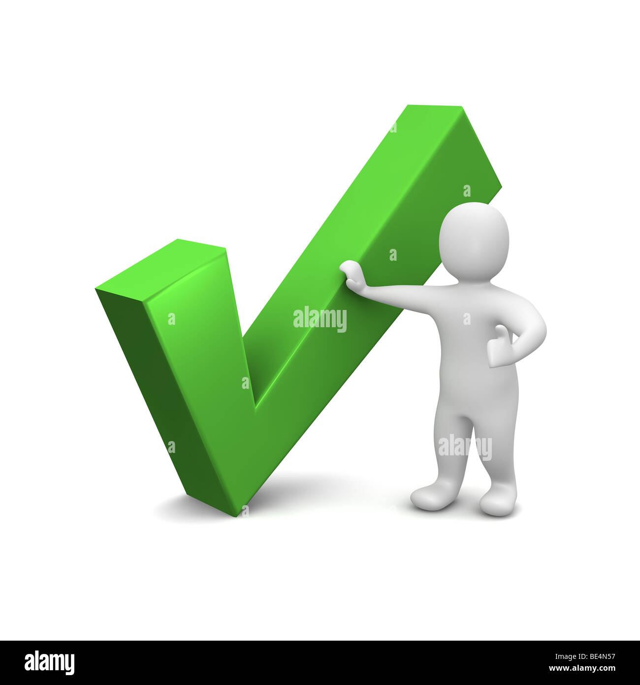 Man and green check mark. 3d rendered illustration. Stock Photo