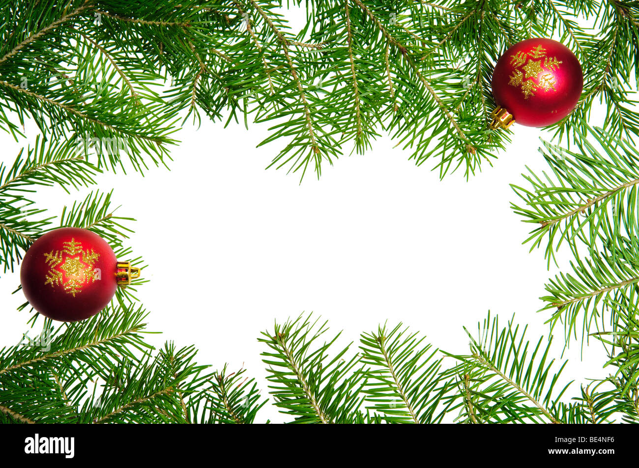 Pine branches frame isolated on white background Stock Photo - Alamy