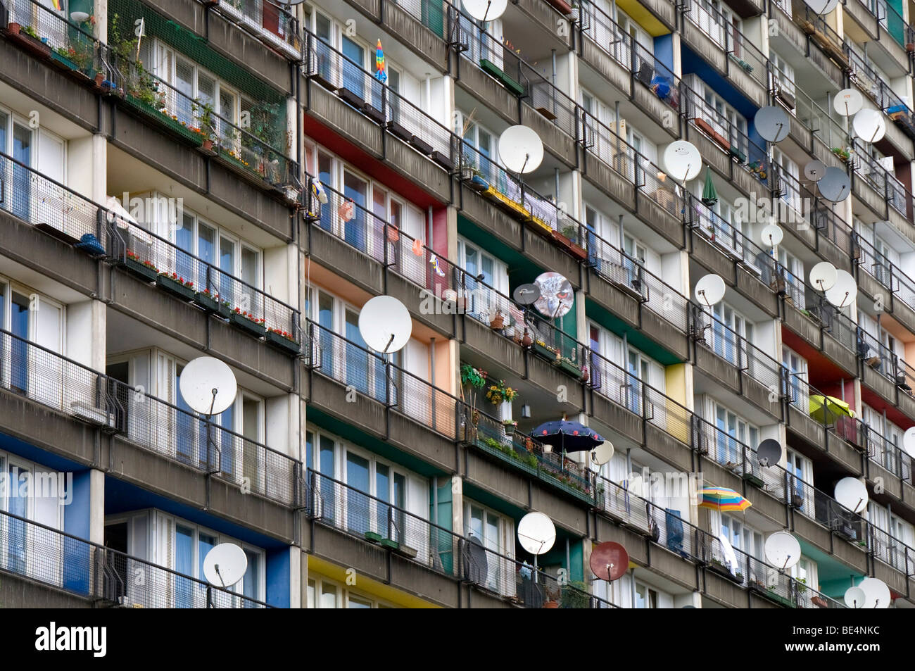 Highrise apartment building with satellite dishes in Schoeneberg
