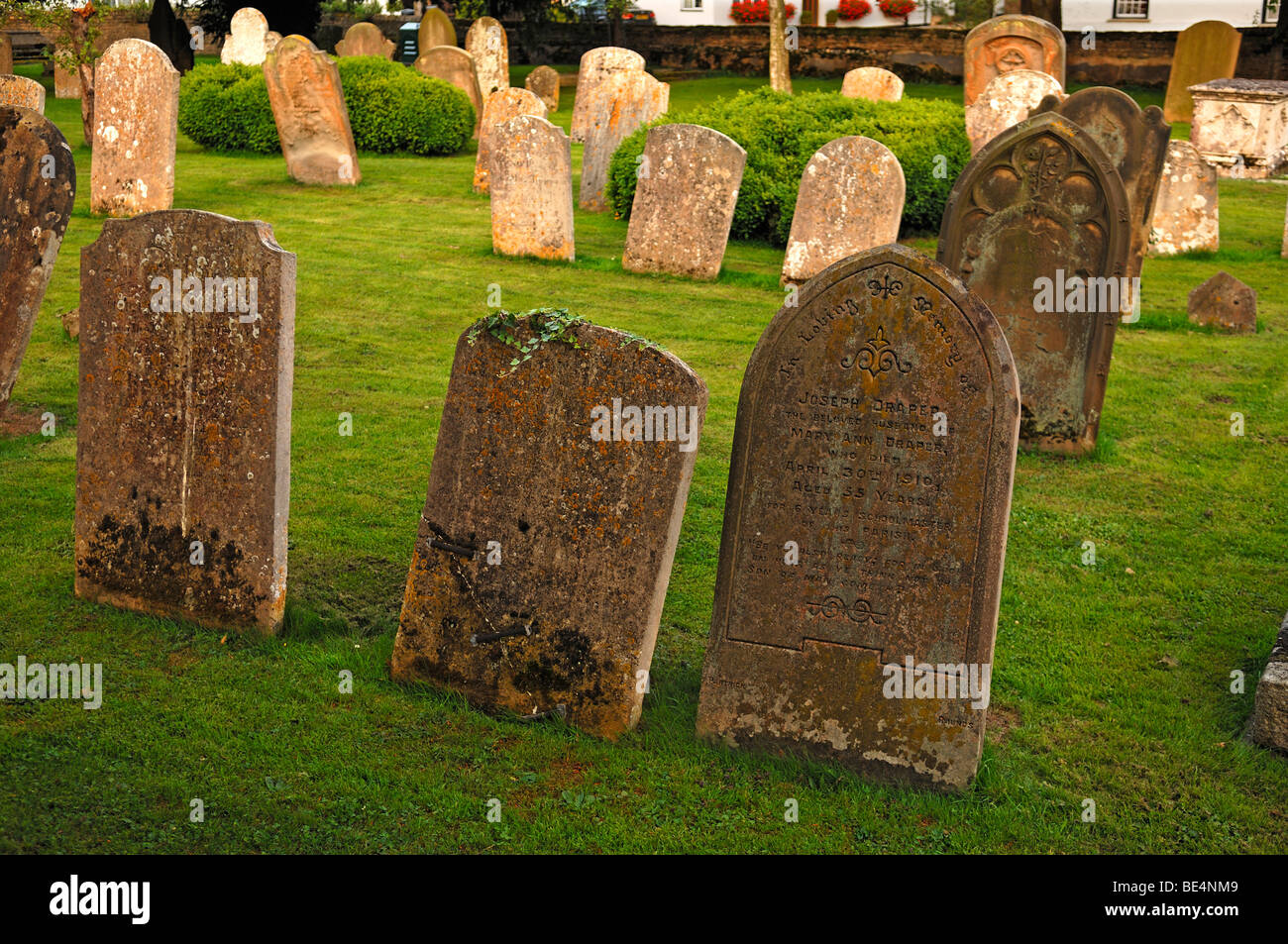 Old headstones in the cemetery, Church Lane, Hemingford Abbots, Cambridgeshire, England, United Kingdom, Europe Stock Photo