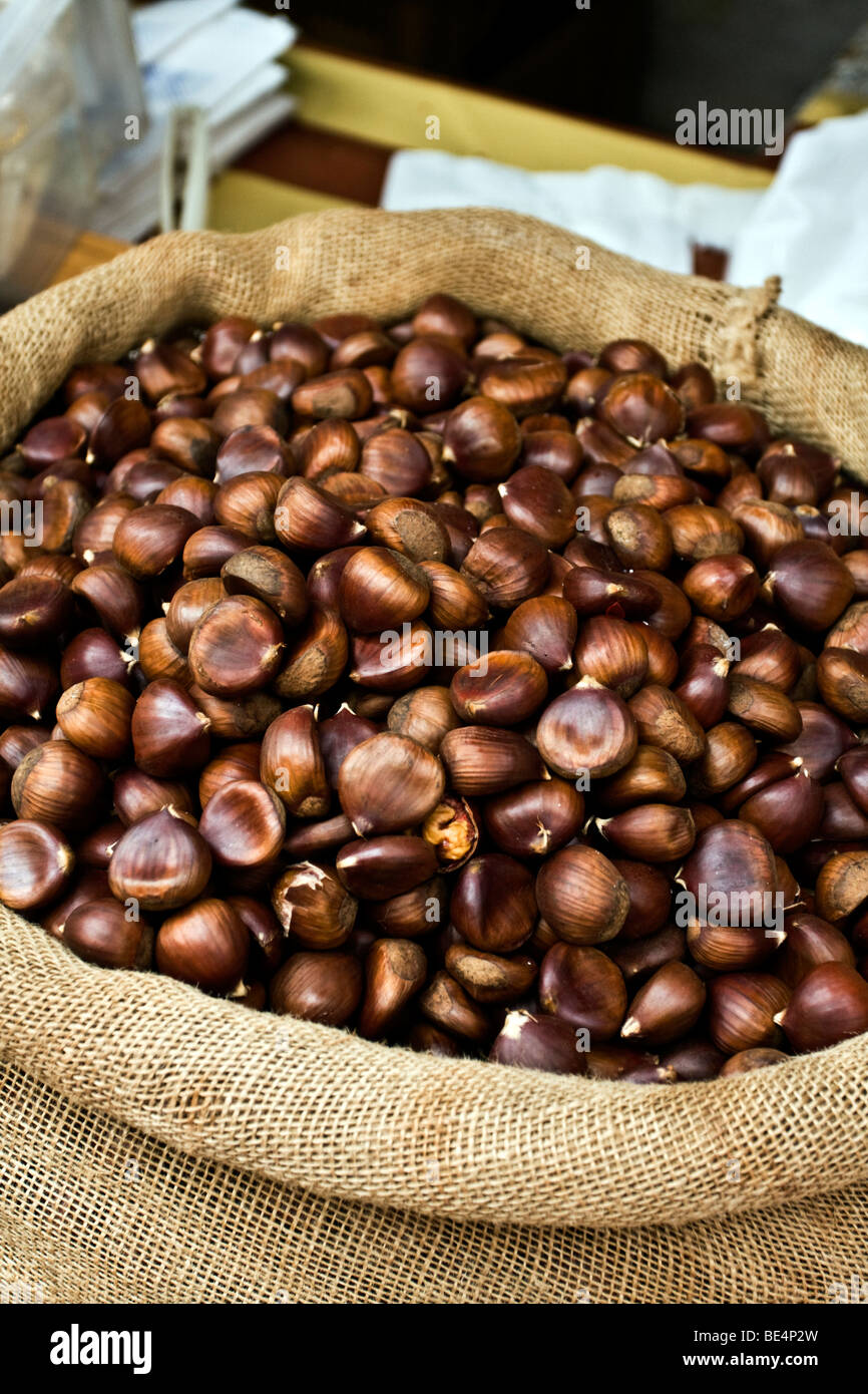 Chestnuts From Partenio, IGP product in a market in Mercogliano, Irpinia, Avellina, Capania, Italy Stock Photo