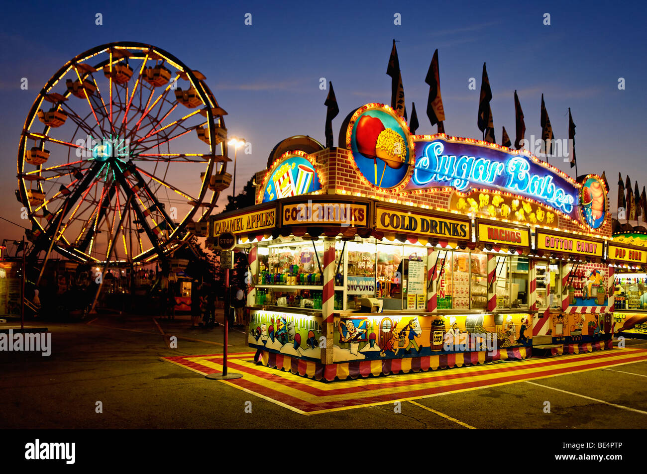 Midway at Sunset at the Kentucky State Fair in Louisville Stock Photo