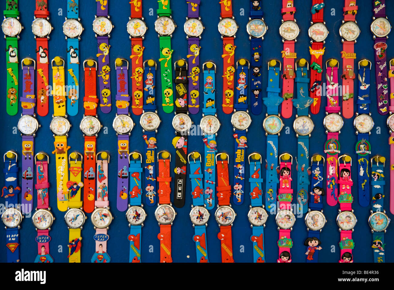 image of cartoon character wrist watches on display Stock Photo Alamy
