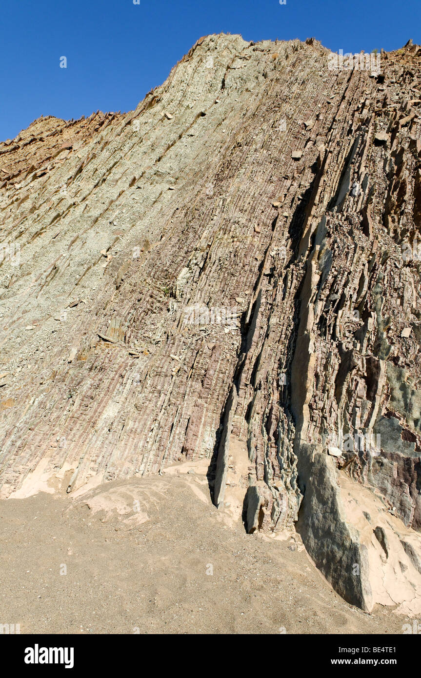 Geology, thin rock layers at Wadi Bani Khalid, Sharqiya Region, Sultanate of Oman, Arabia, Middle East Stock Photo