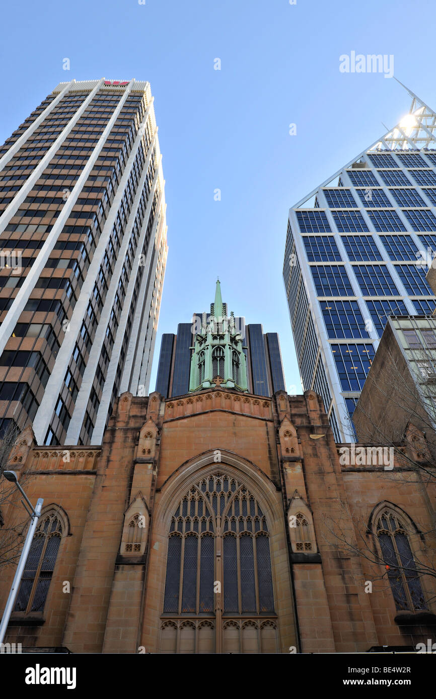 St Stephen's Uniting Church, skyscrapers, Deutsche Bank, Sydney, New South Wales, Australia Stock Photo