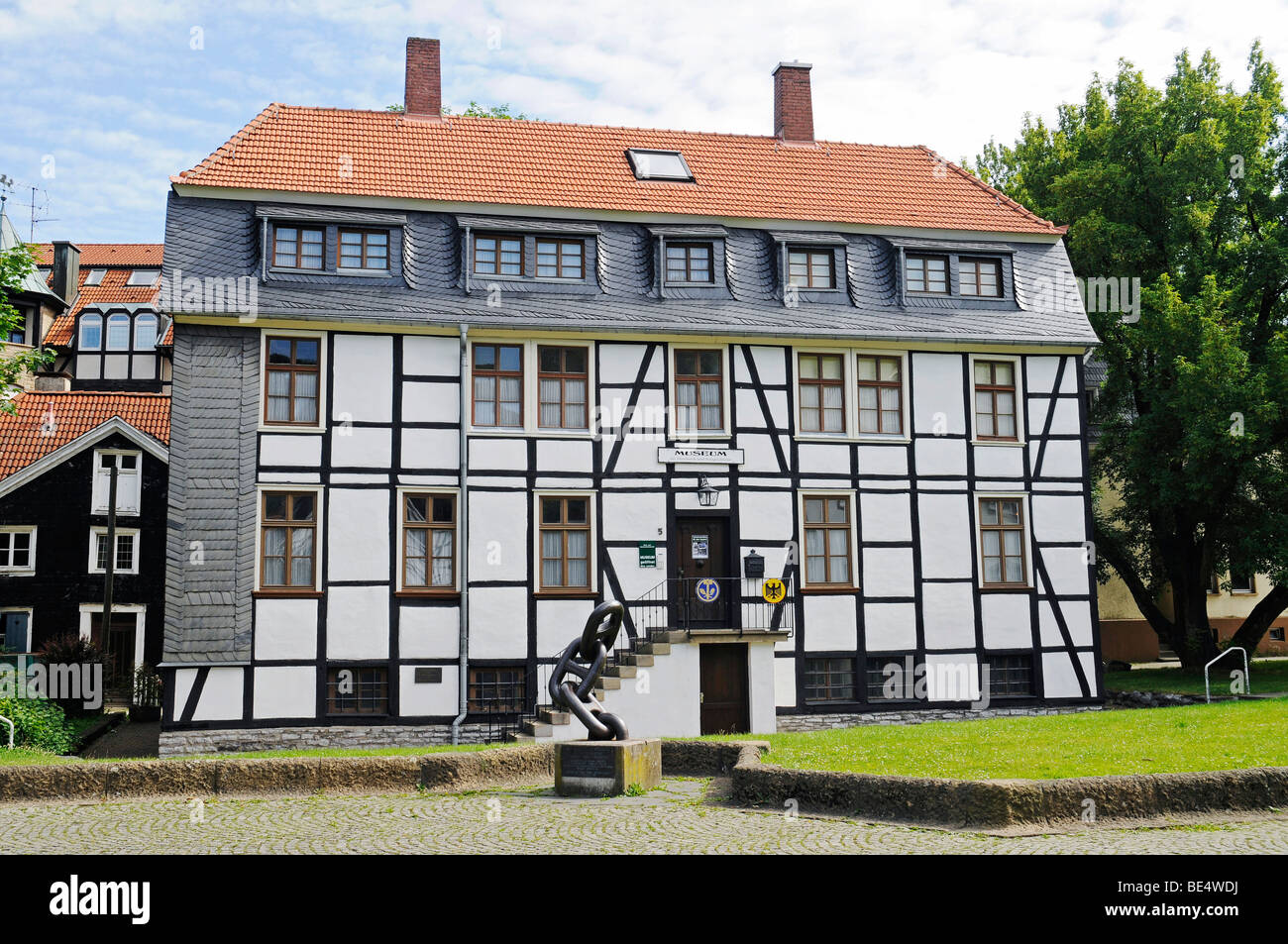 Museum of trade and postal history, half-timbered, Iserlohn, Sauerland area, North Rhine-Westphalia, Germany, Europe Stock Photo