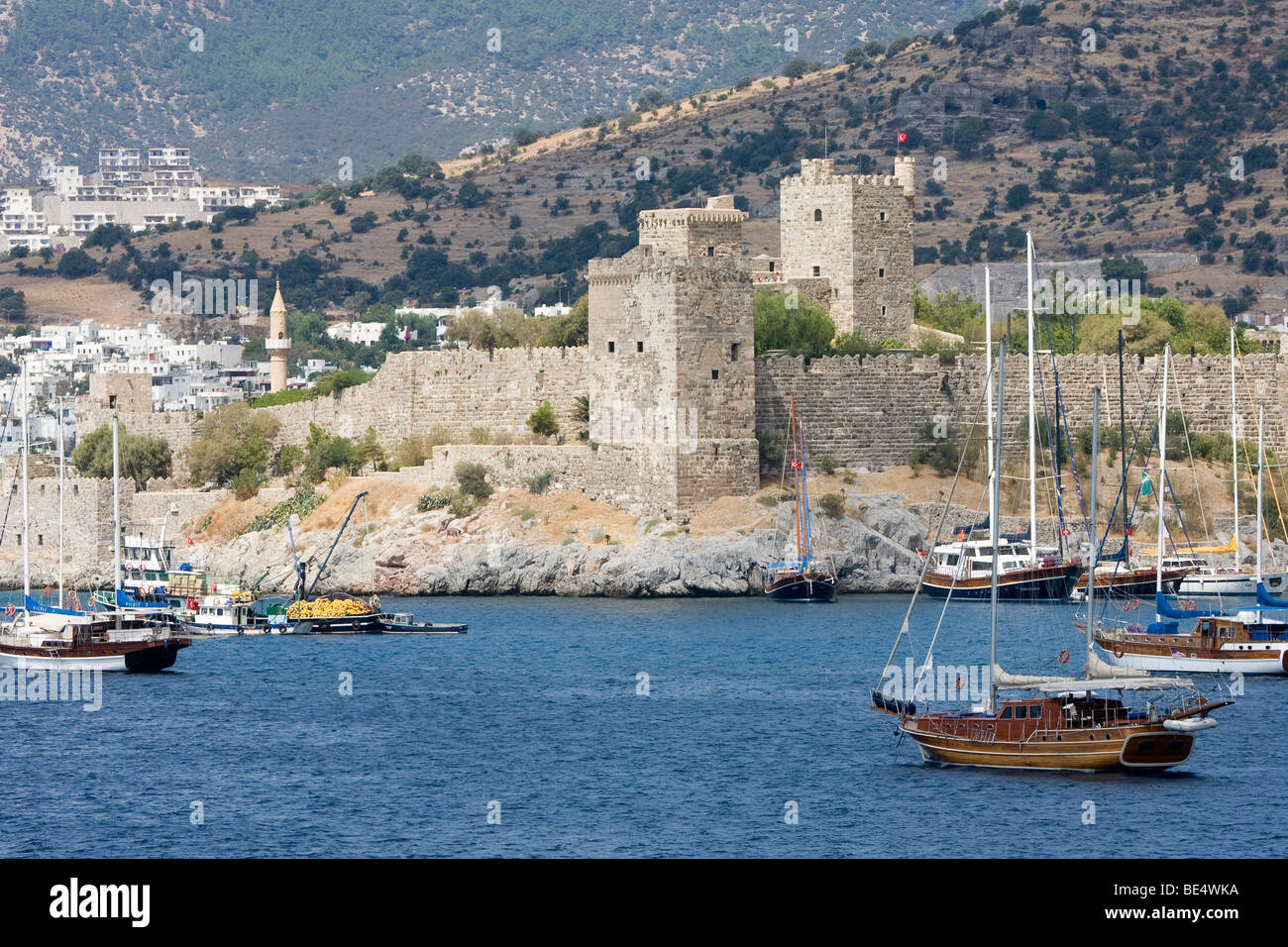 Bodrum Turkey Sail  Boats and The Castle of St Peter The Liberator Stock Photo