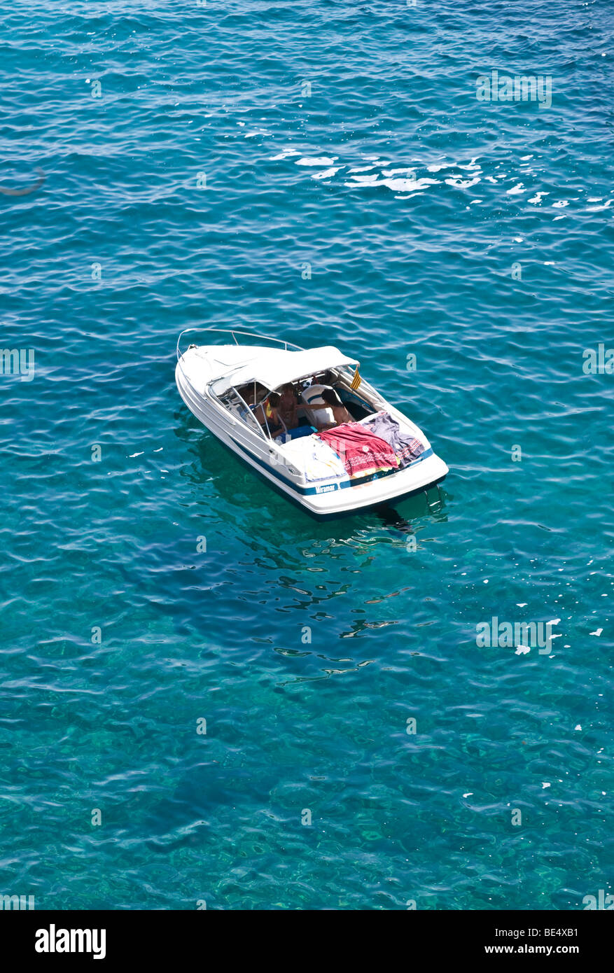 A boat in the middle of the sea, Palamos, Girona, Spain, UK Stock Photo