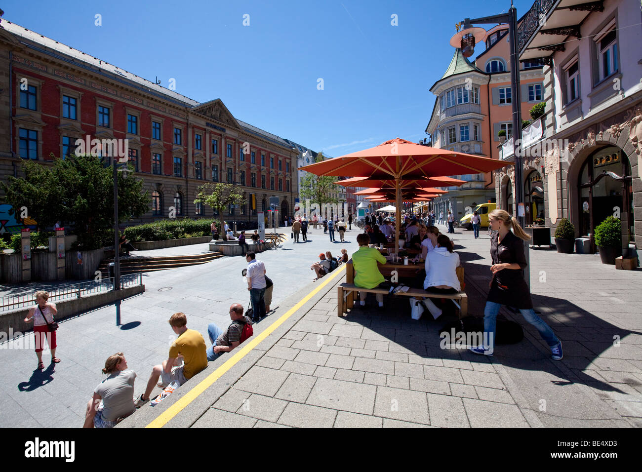 Tourists sitting in a pavement cafe at the Marktstrasse street, Konstanz, Lake Constance, Baden-Wuerttemberg, Germany, Europe Stock Photo