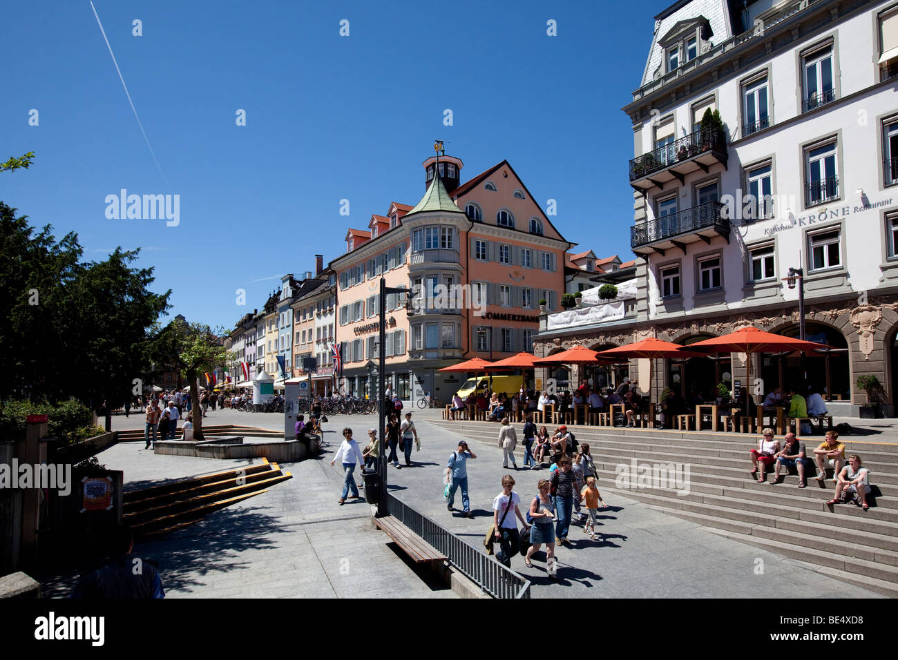 Tourists sitting in a pavement cafe at the Marktstrasse street, Konstanz, Lake Constance, Baden-Wuerttemberg, Germany, Europe Stock Photo
