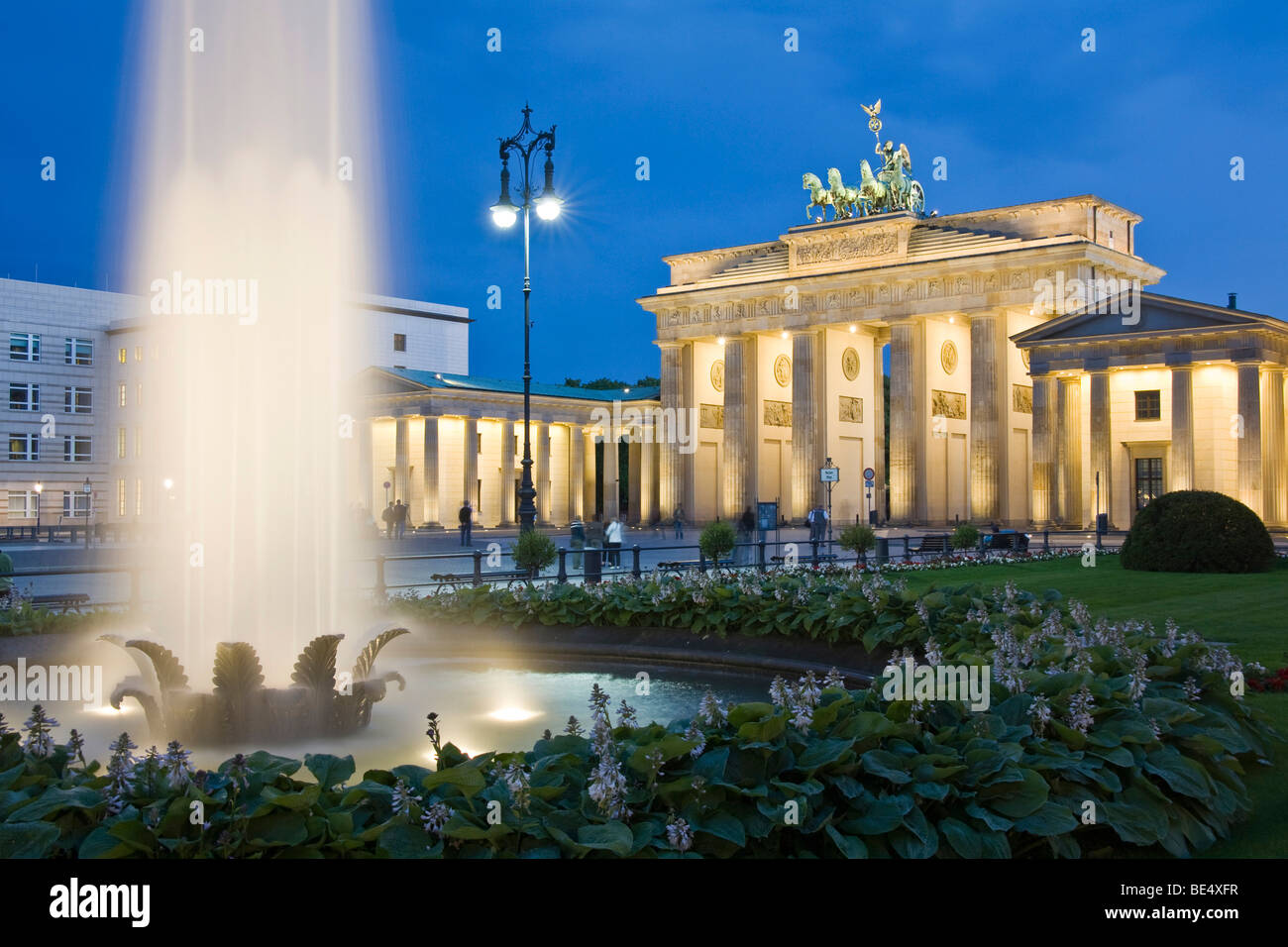 Pariser Platz square, with fountains and Brandenburg Gate, Mitte, Berlin, Germany, Europe Stock Photo