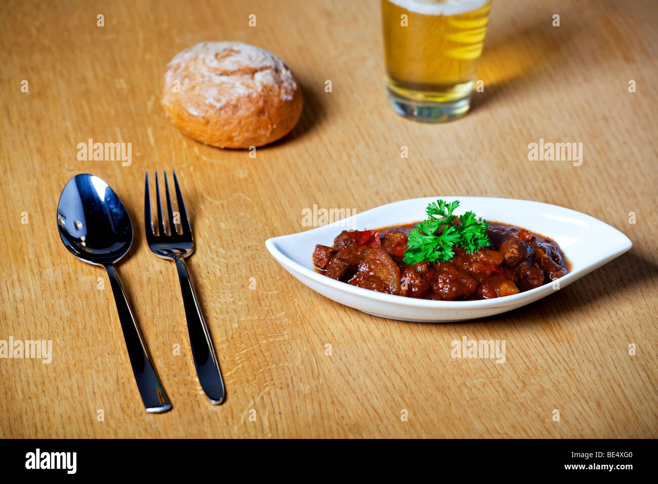 hungarian goulash and a glass of beer Stock Photo