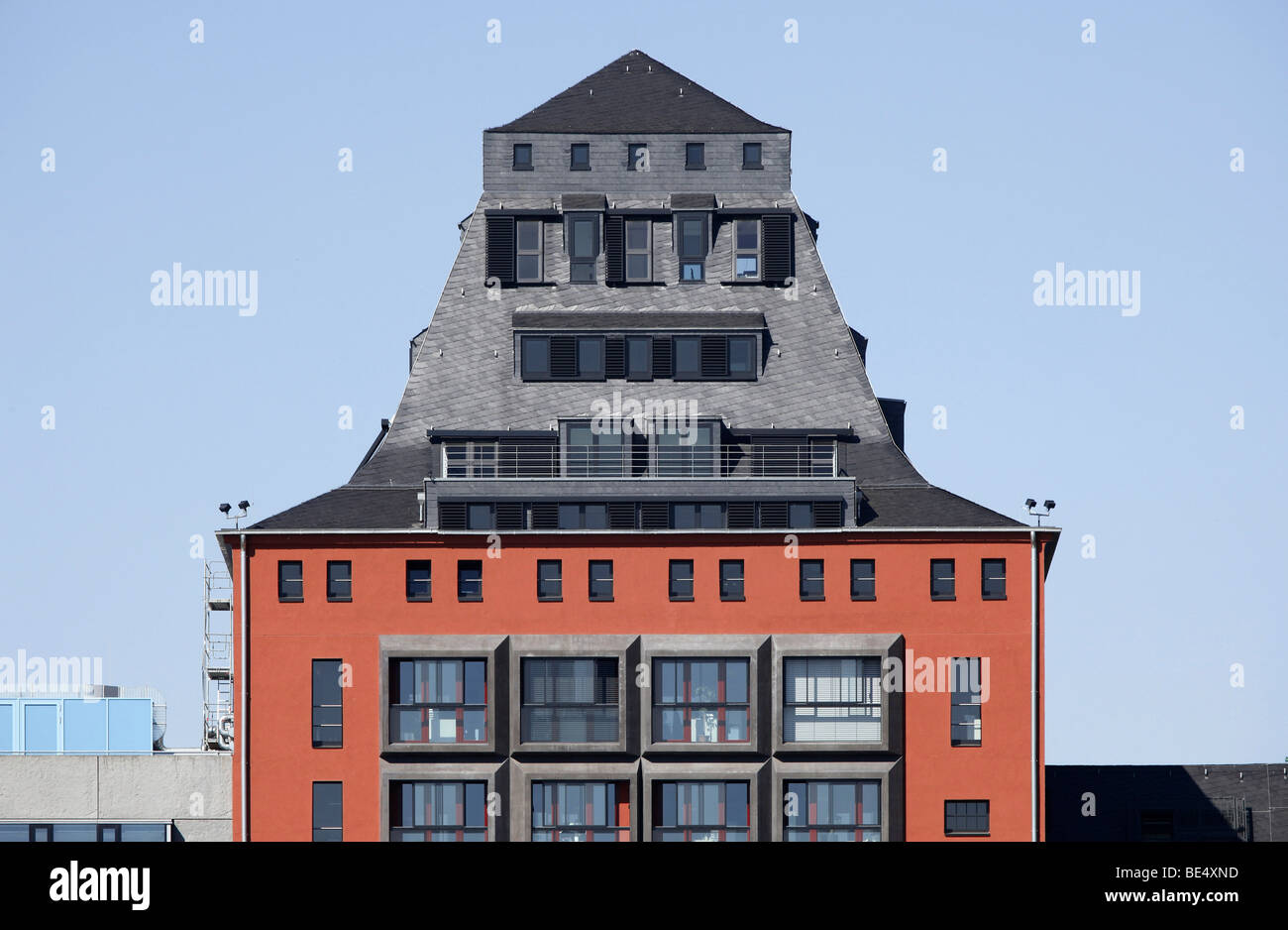 Silo 23 storehouse converted into homes and offices at the Rheinauhafen harbour, Cologne, Rhineland, North Rhine-Westphalia, Ge Stock Photo