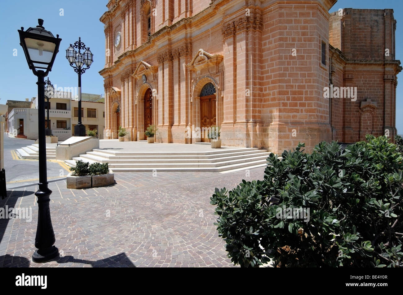 The entrance to Mellieha Church, Mellieha, Malta. Stock Photo