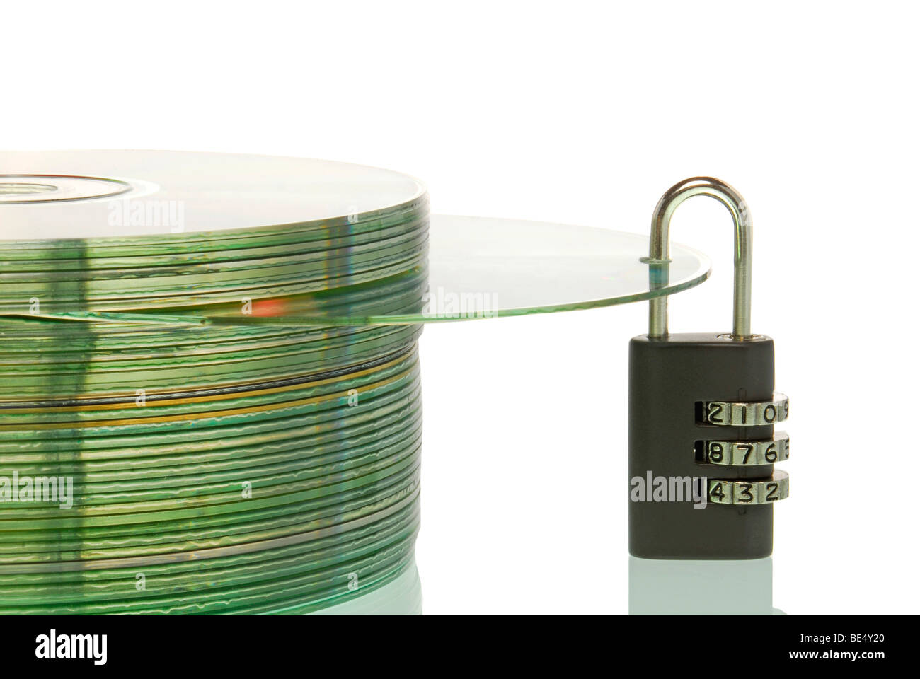 CD stack with a CD and a padlock, symbolic picture for data privacy Stock Photo