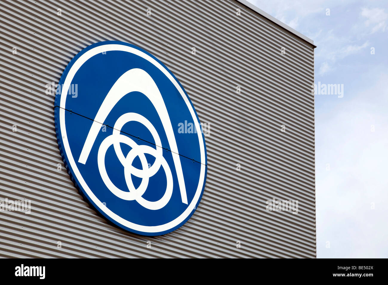 Logo of the ThyssenKrupp Stahl AG company in Regensburg, Bavaria, Germany, Europe Stock Photo