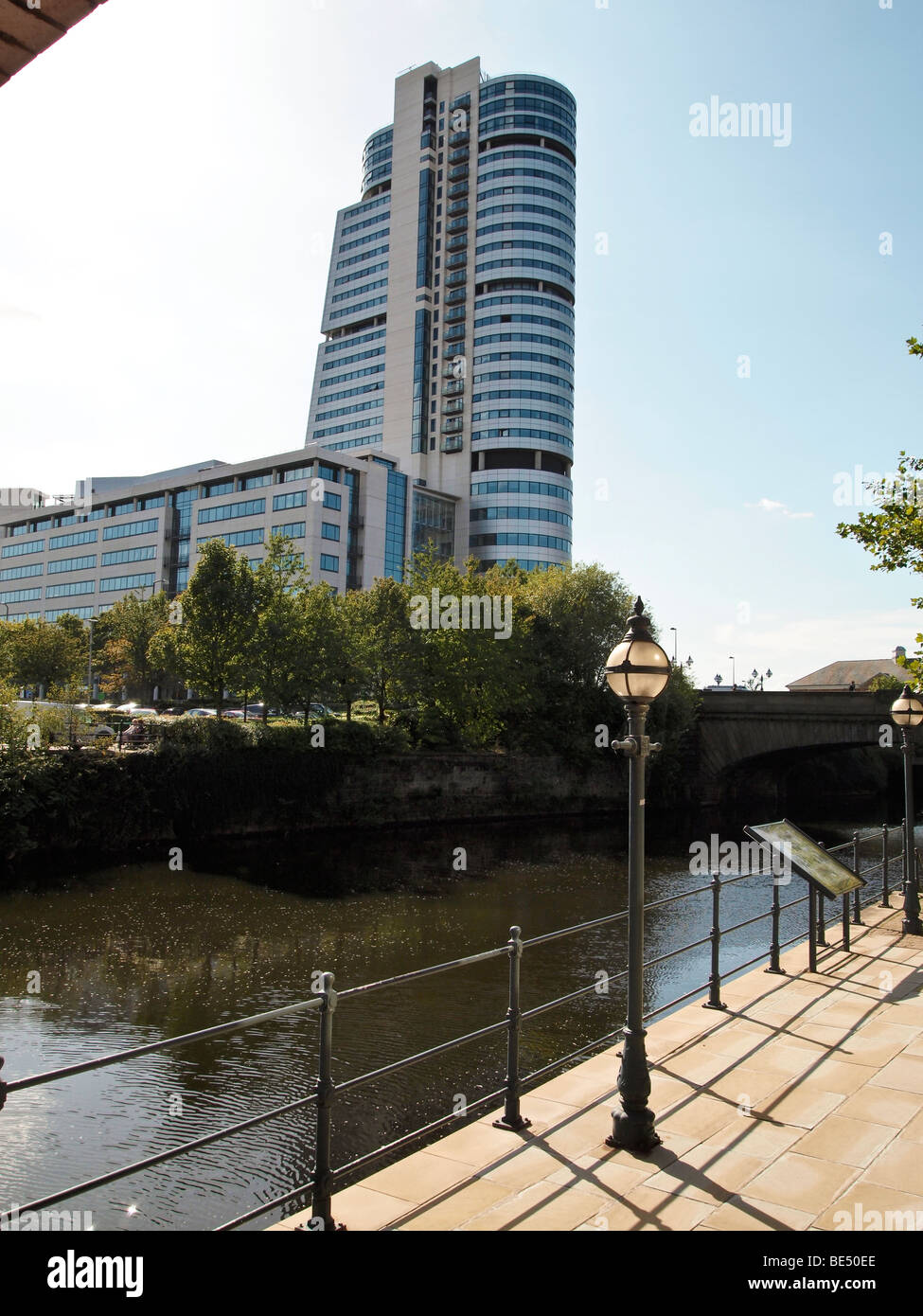 Bridgewater Place Apartments and River Aire Leeds West Yorkshire UK