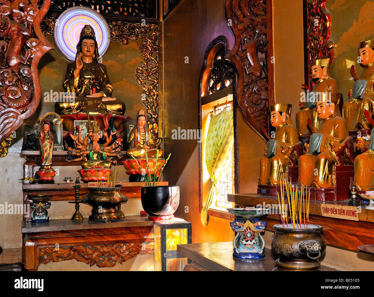 Altar with Buddha statues at the temple on the mountain of the black