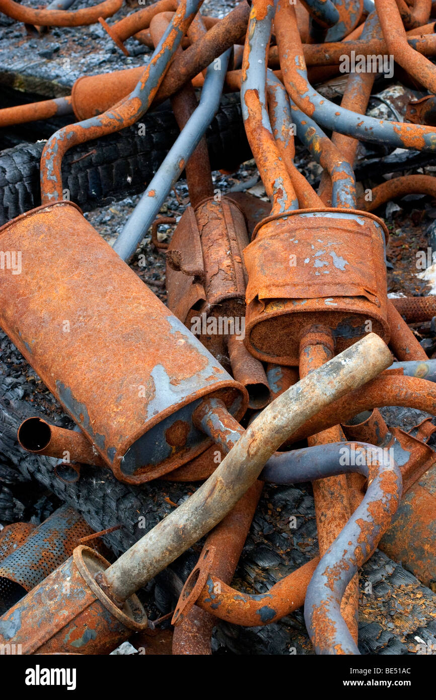 Pile of rusting car exhaust pipes Stock Photo Alamy