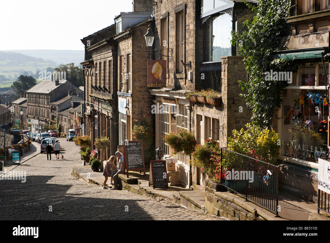 UK, England, Yorkshire, Haworth, Main Street, shops Stock Photo Alamy