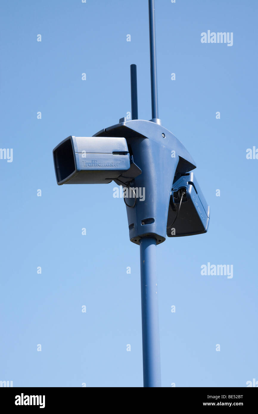 Britain UK. Trafficmaster CCTV cameras against blue sky Stock Photo