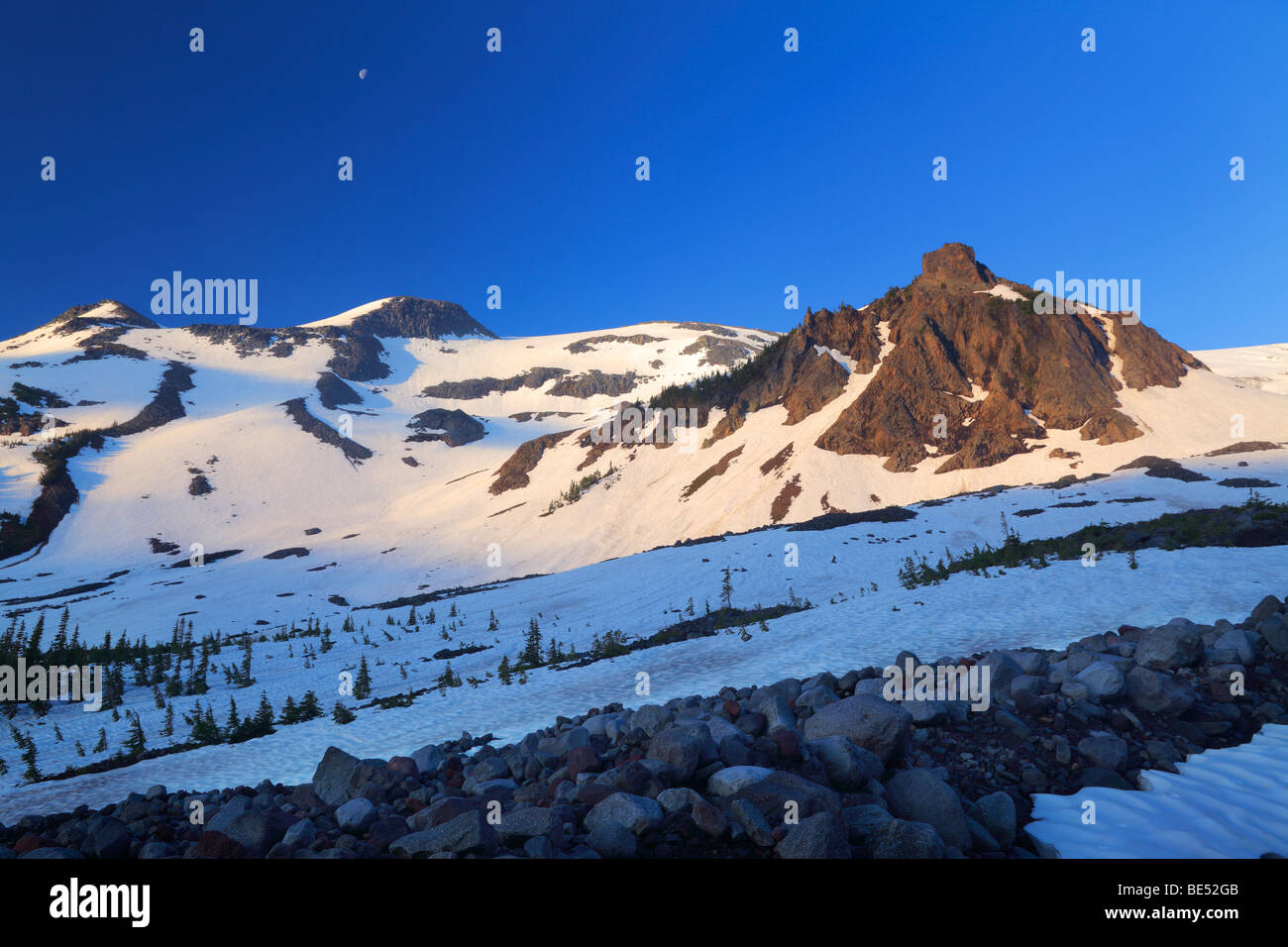 Mount Rainier National Park wilderness near Panhandle Gap along the Wonderland trail in winter Stock Photo