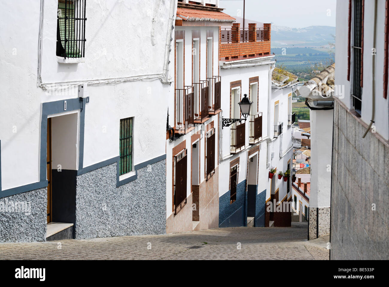 Narrow lane, Montilla, Andalusia, Spain, Europe Stock Photo