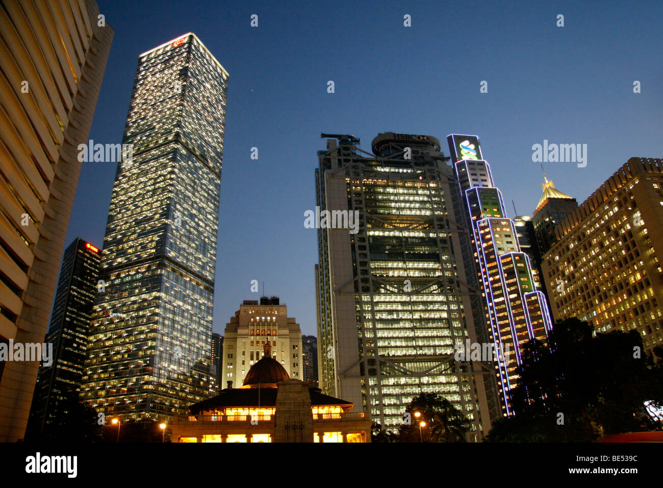 High-rise buildings, dusk, Hong Kong Island, Hong Kong, China, Asia Stock Photo