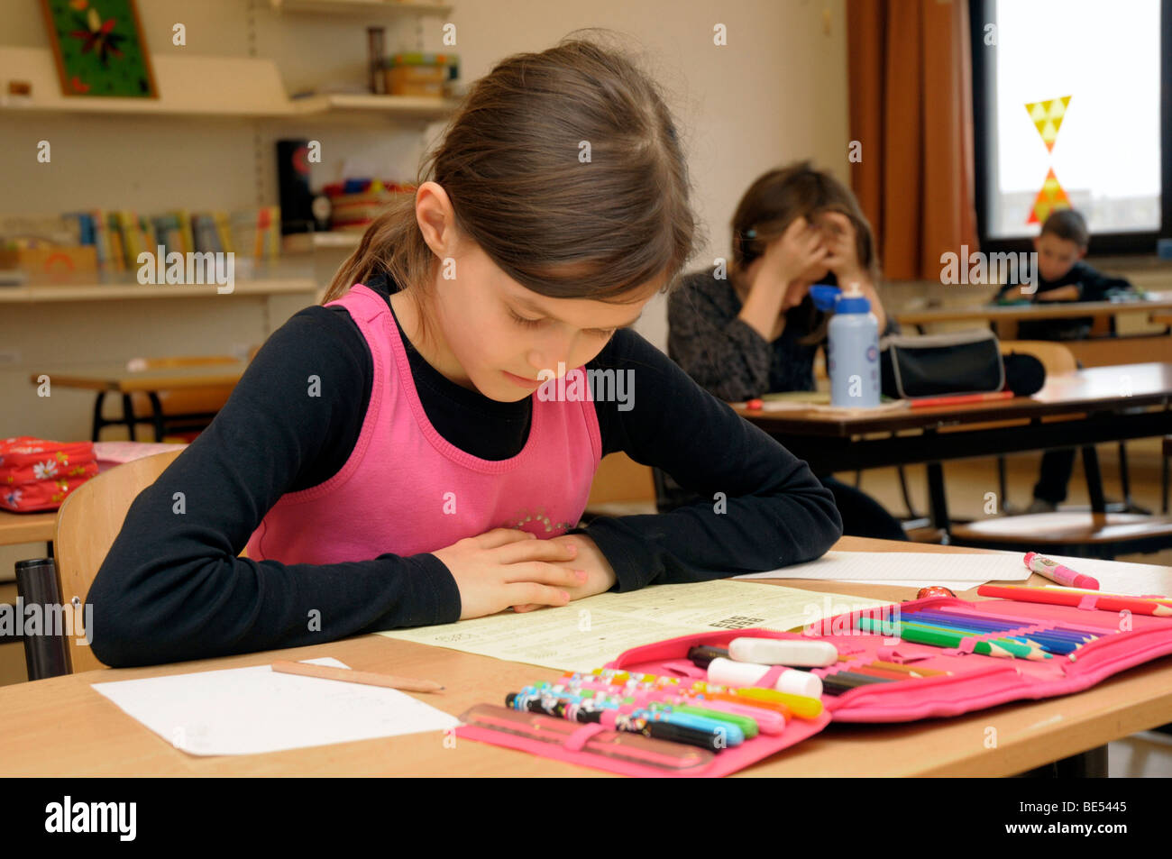 Schoolgirl 10 Years Old During An Exam Stock Photo 25928565 Alamy