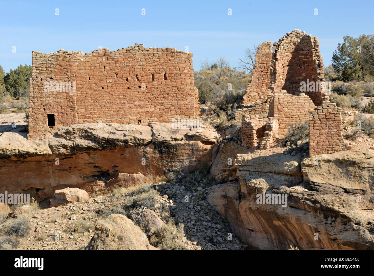 Remains of historic buildings of the Ancestral Puebloans, Hovenweep Castle, around 1200 AD, Little Ruin Canyon, Hovenweep Natio Stock Photo