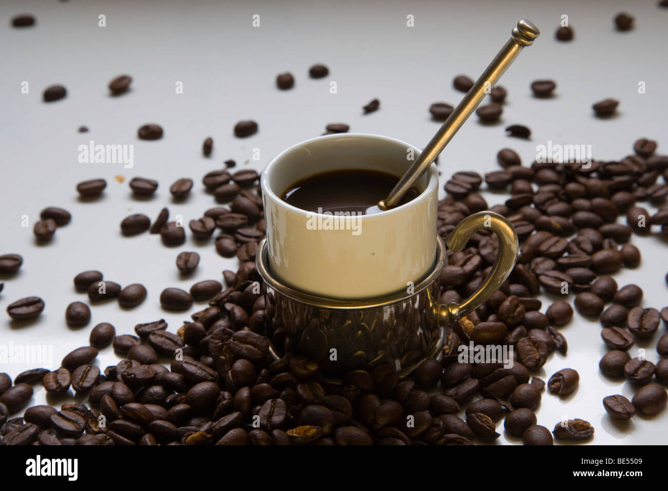 Cup of coffee and coffee beans Stock Photo