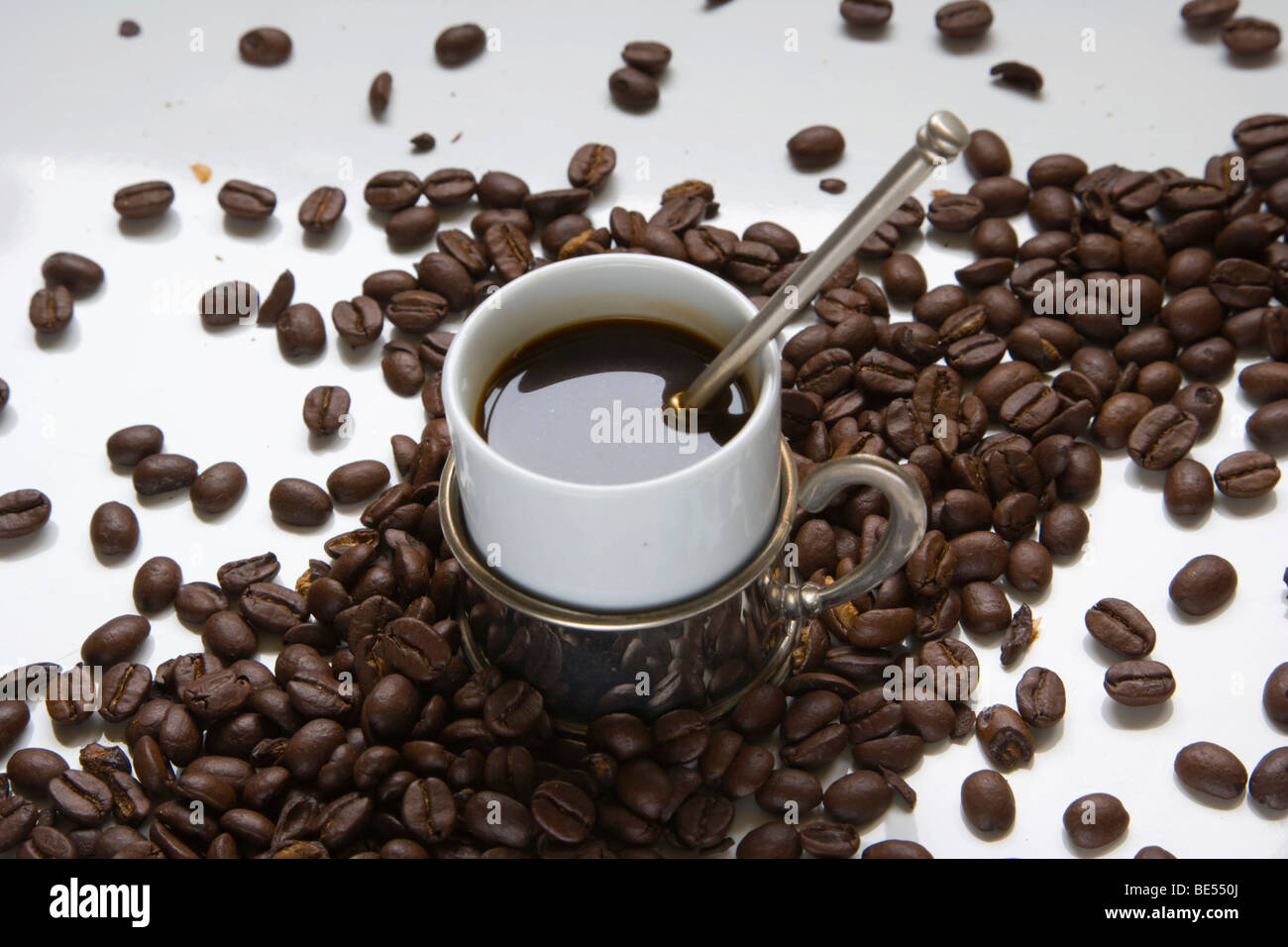 Cup of coffee and coffee beans Stock Photo