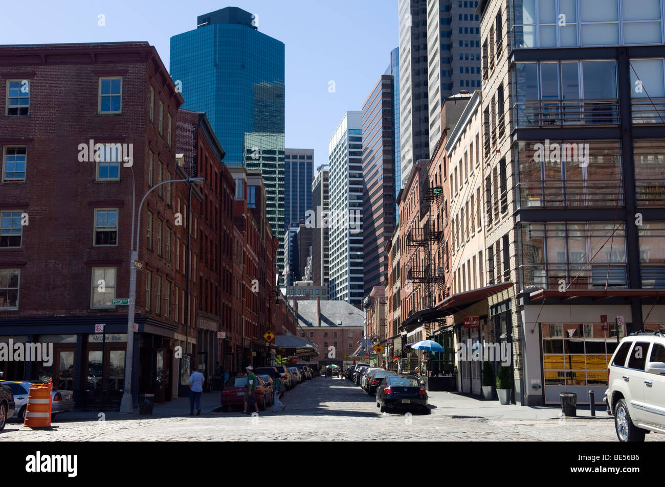 Looking south on Front Street at Peck Slip at South Street Seaport in