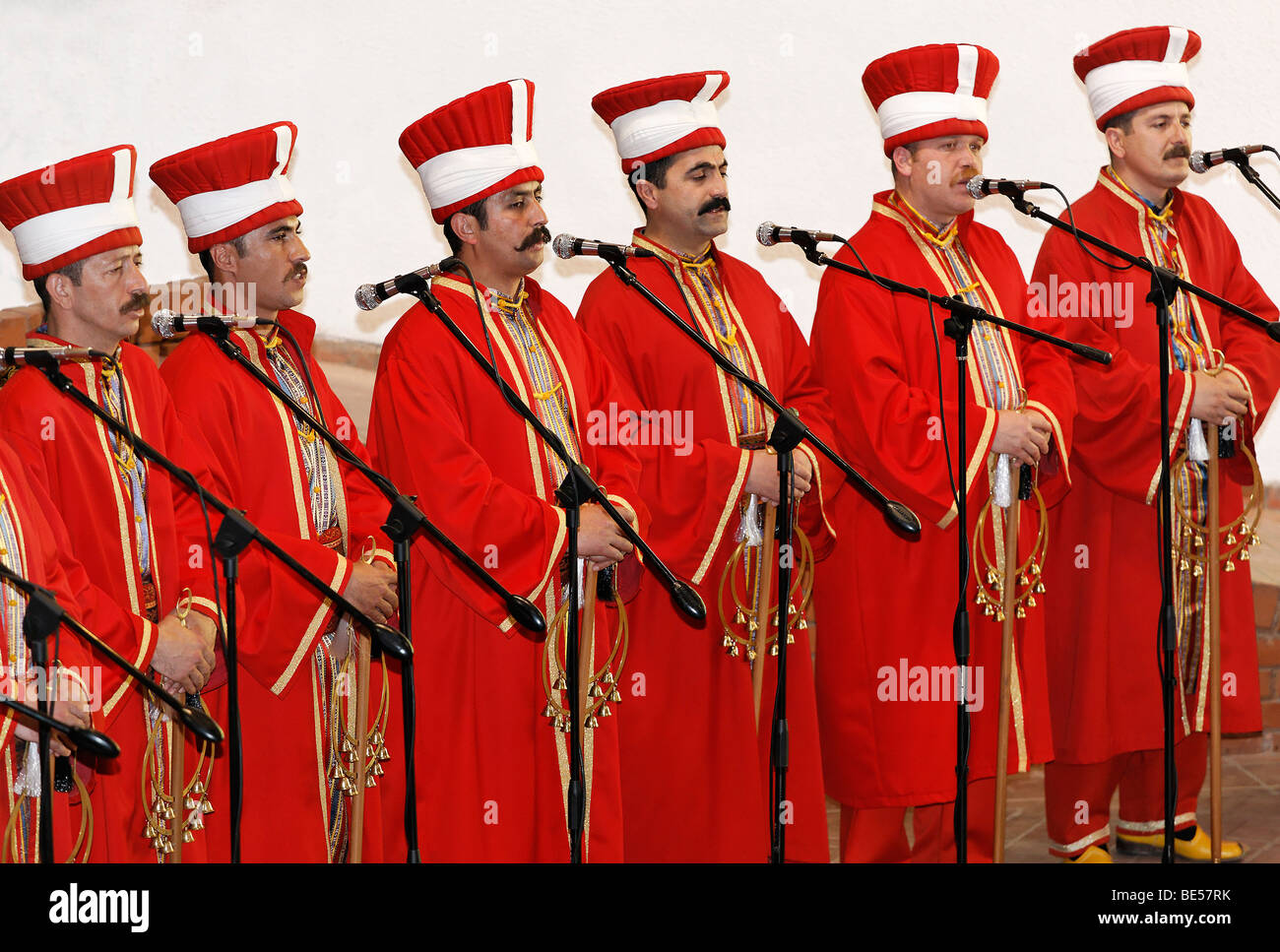 Singers in period costume, Janitscharen military chapel Mehter Chapel, demonstration in the military museum, Askeri Mues, Osman Stock Photo