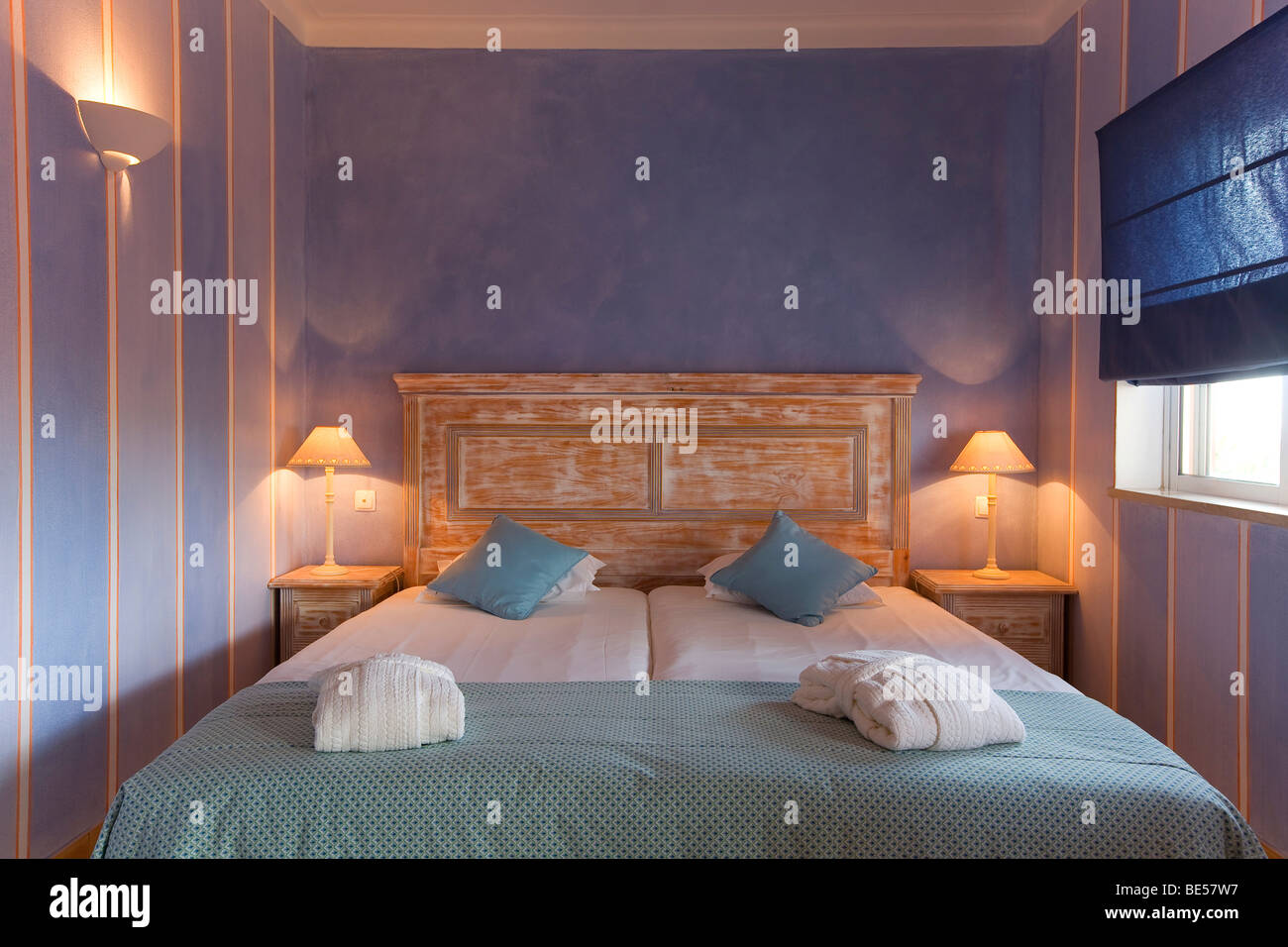 Guest rooms decorated in blue, Romantik Hotel Vivenda Miranda, Lagos, Algarve, Portugal, Europe Stock Photo